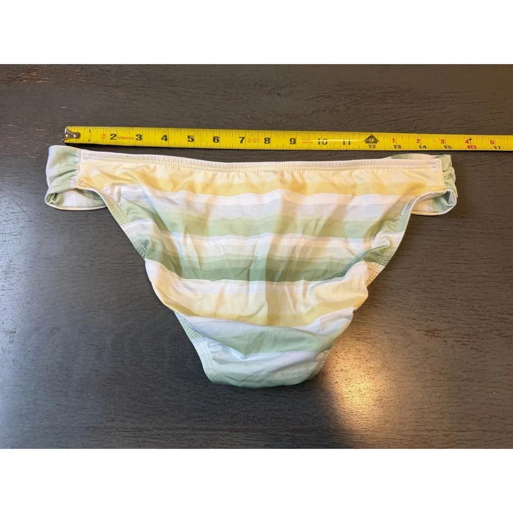 Title Nine Carve Designs Bikini Bottoms Green Yellow Striped Low Rise Medium
